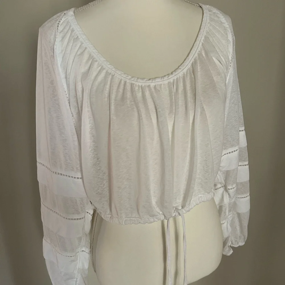 Free People White Crop Beach Top With Long Tiered Sleeves